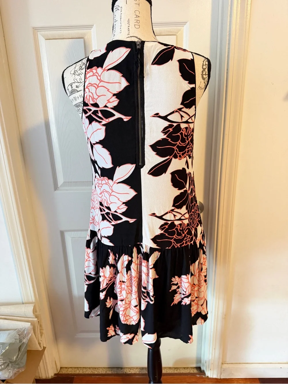 Anthropologie Black and Pink Floral Panel Mini Dress
